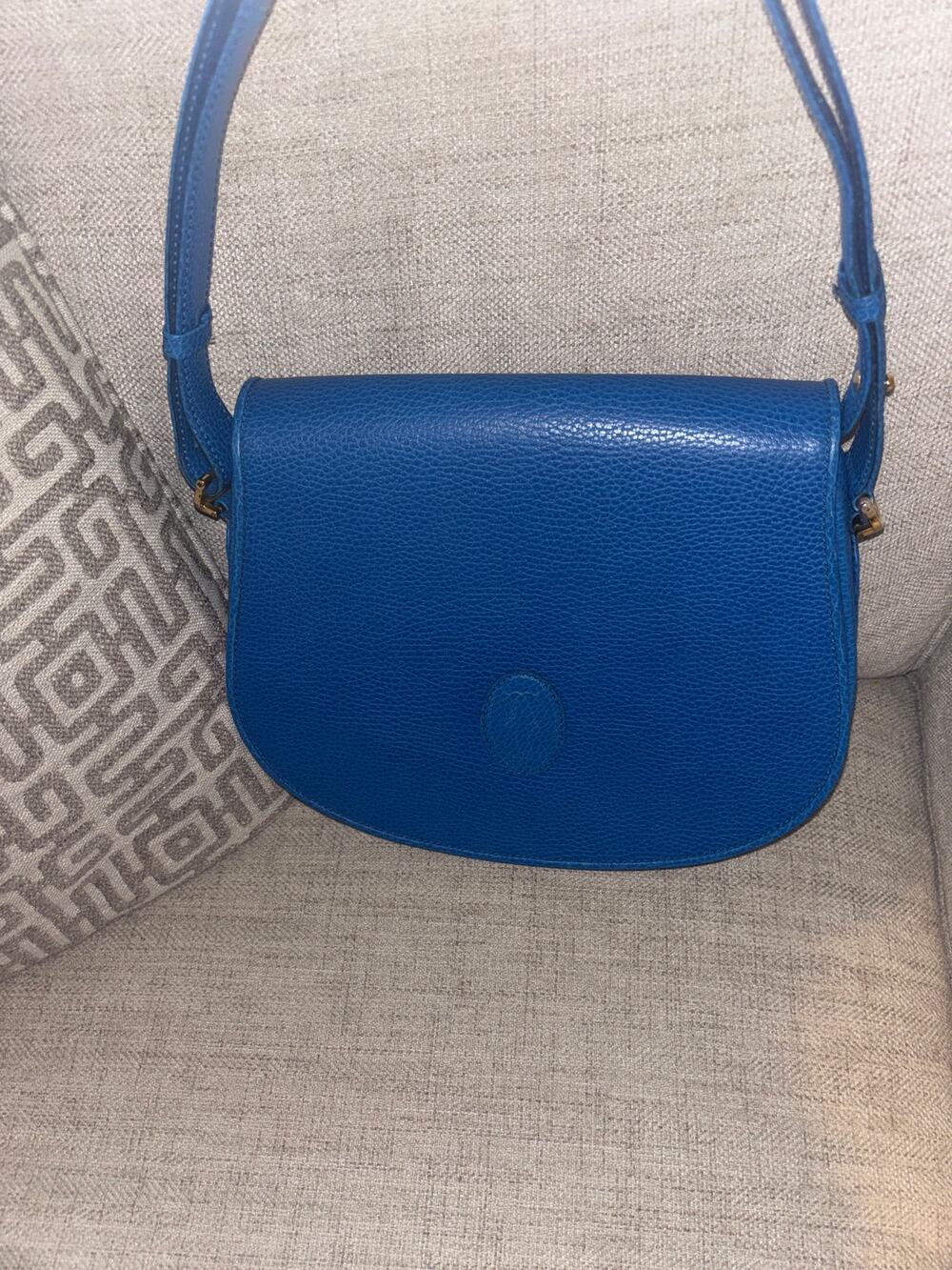 vintage Cartier Must Line saddle/shoulder bag made from grained blue leather